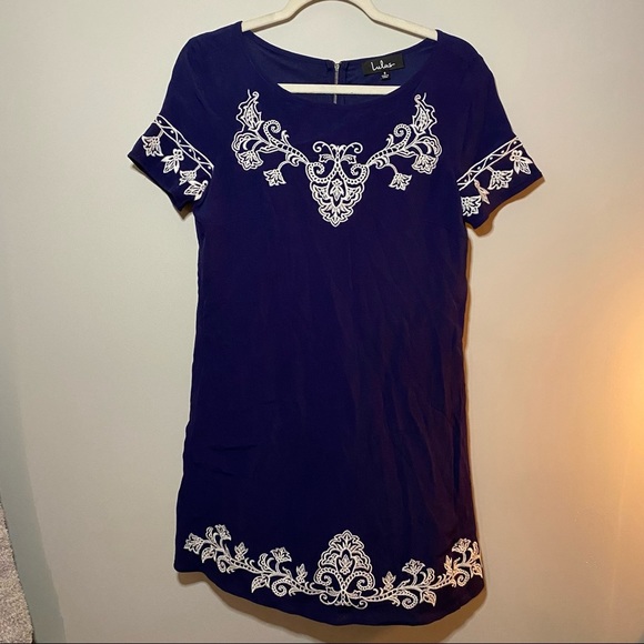 ❌SOLD❌Lulu’s “Tale to tell” Shift Mini Dress in Navy Small - Picture 2 of 4